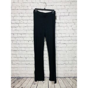 Gap Pants Womens Ribbed Knit Straight Leg Black XL New Modal Blend Side Slit